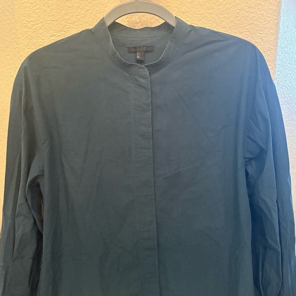 COS Women Dark Teal Pleated Back Button Oversized Shirt Size 2 - Picture 2 of 8